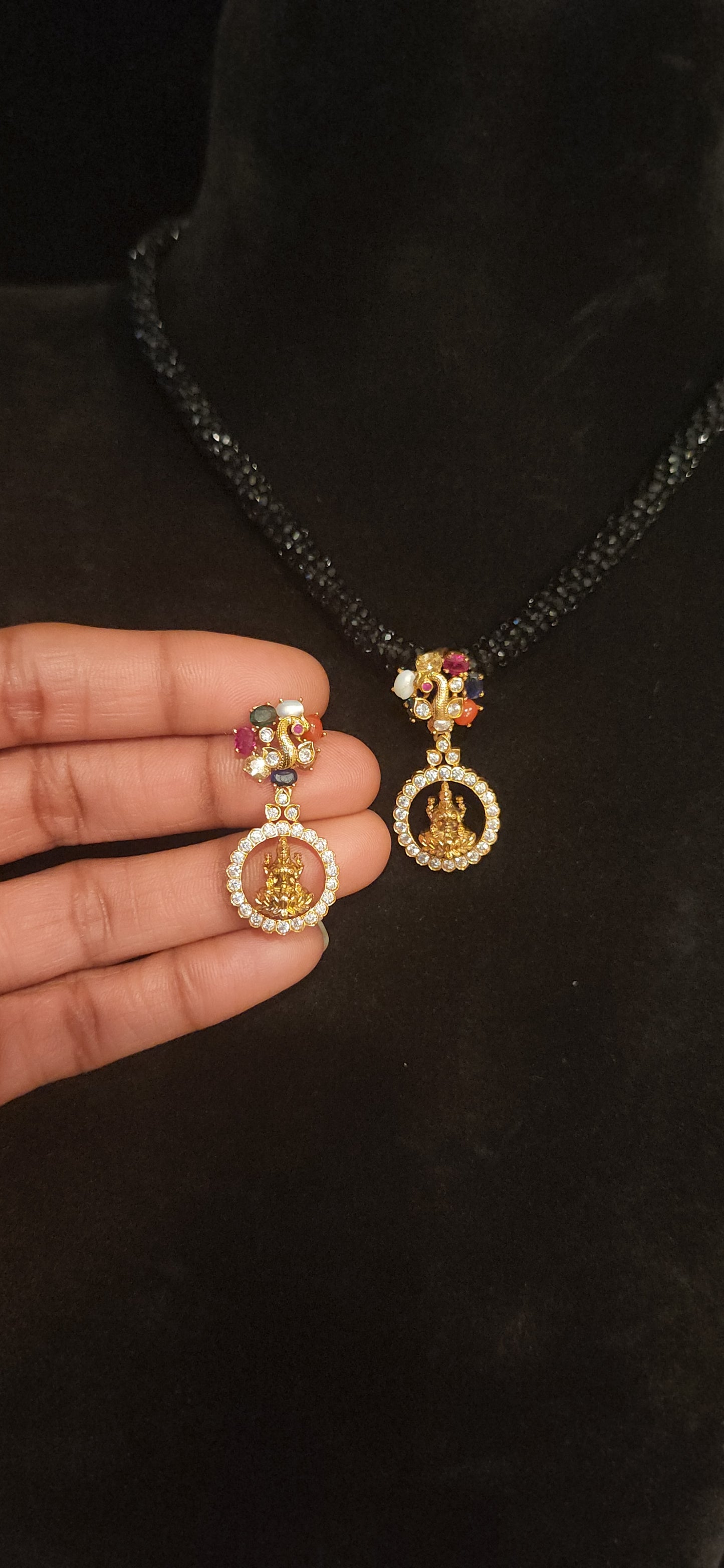 92.5 Silver Lakshmi Devi Peacock Pendant Set