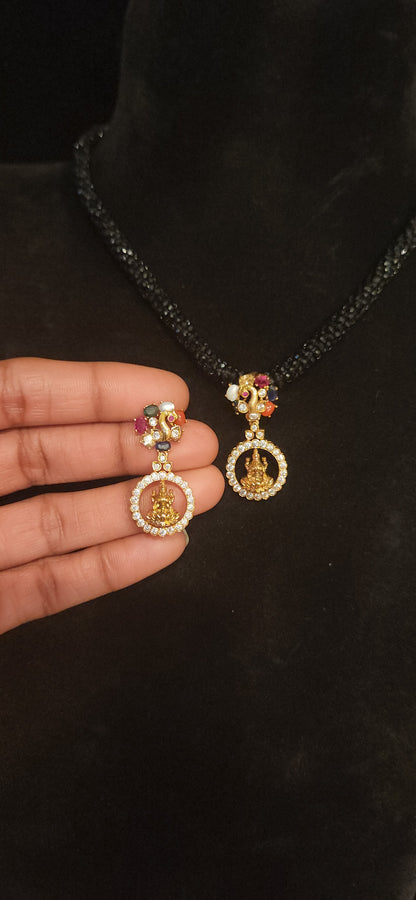 92.5 Silver Lakshmi Devi Peacock Pendant Set