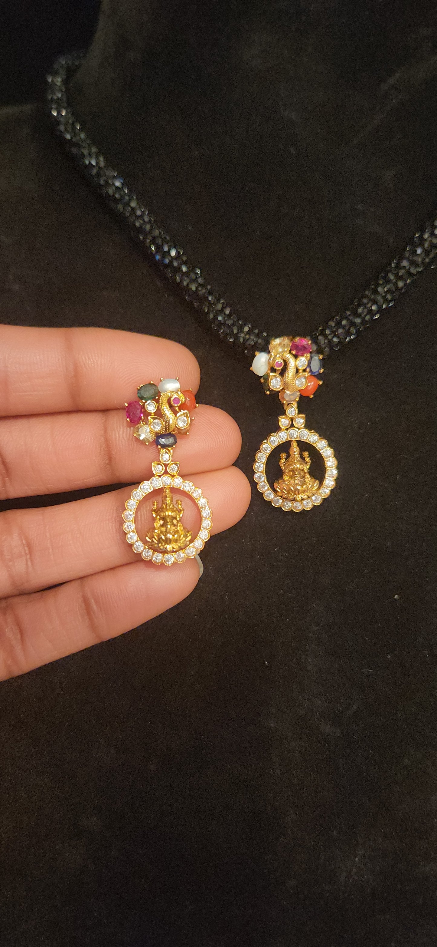92.5 Silver Lakshmi Devi Peacock Pendant Set