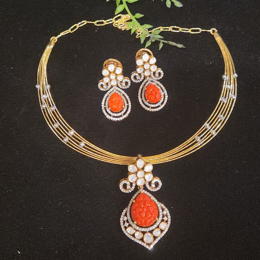 92.5 Silver Teardrop Floral Coral Pendant with Moissanite & CZ