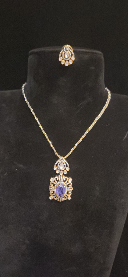 92.5 Silver Violet Stone CZ Pendant with Matching Studs