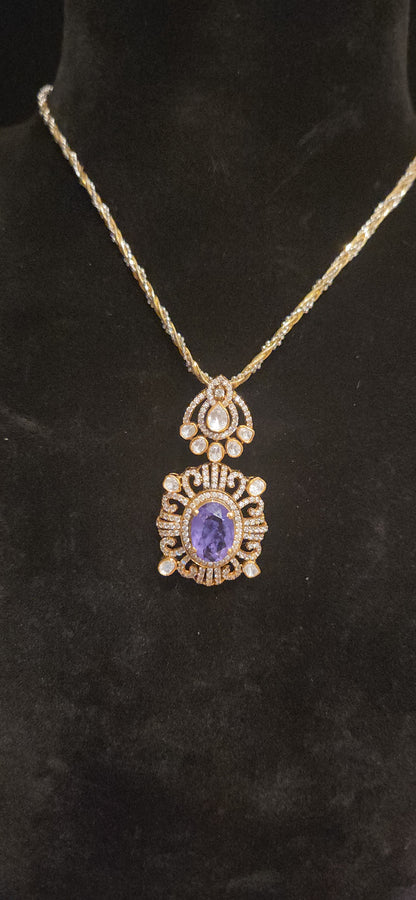 92.5 Silver Violet Stone CZ Pendant with Matching Studs