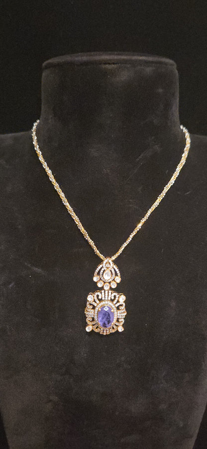 92.5 Silver Violet Stone CZ Pendant with Matching Studs