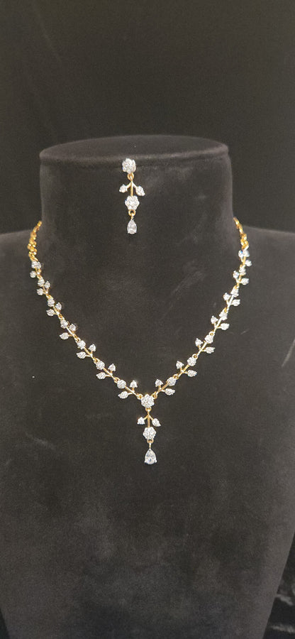 Designer CZ Floral Leaf Motif Necklace Set for kids