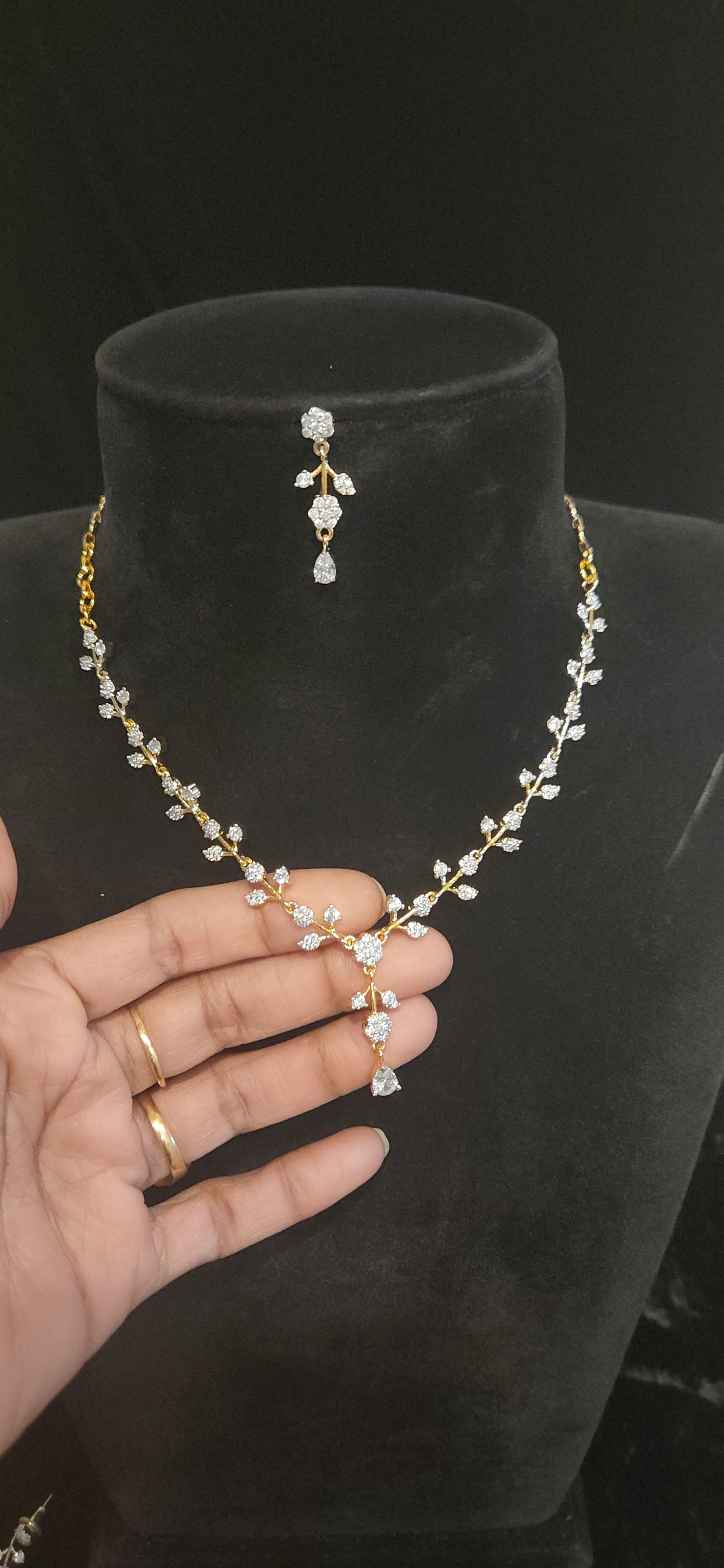 Designer CZ Floral Leaf Motif Necklace Set for kids