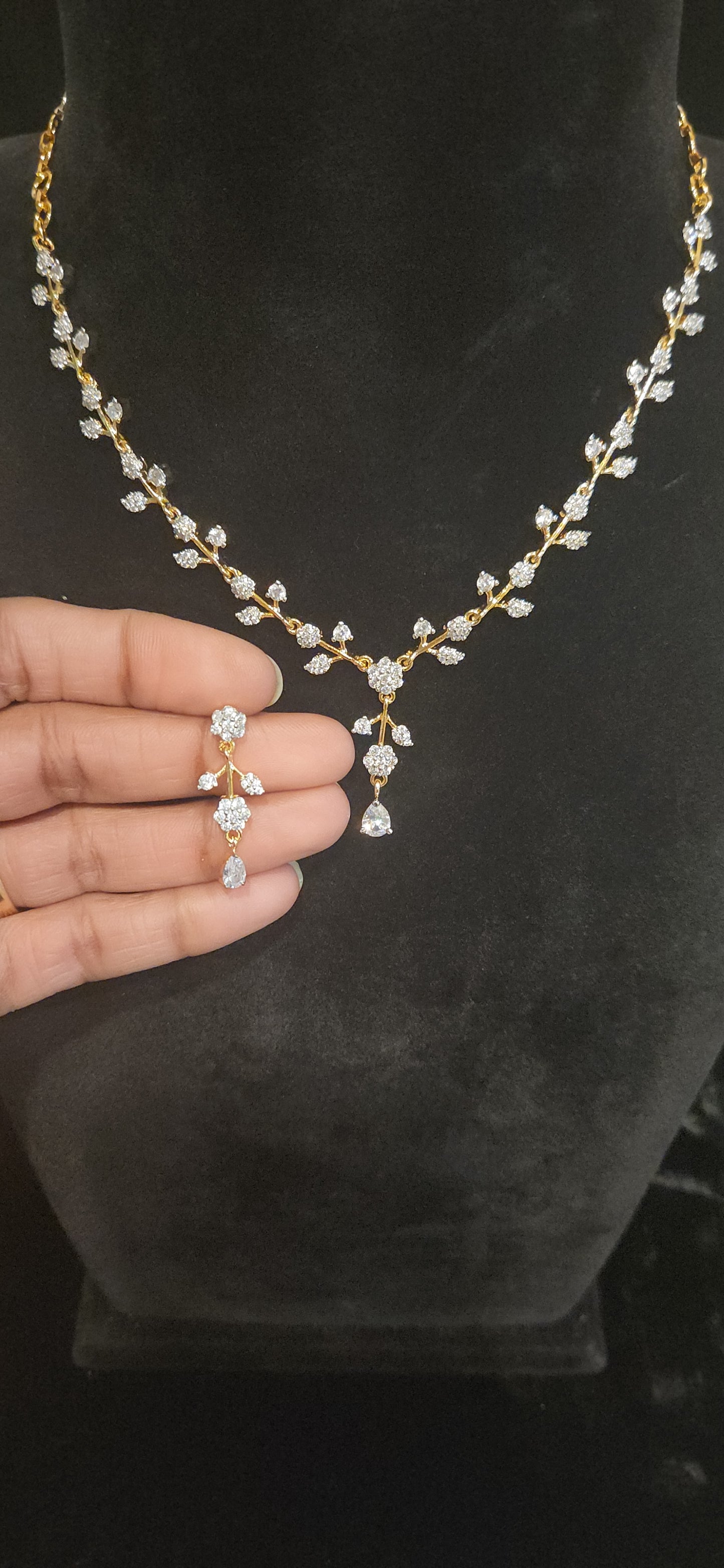 Designer CZ Floral Leaf Motif Necklace Set for kids