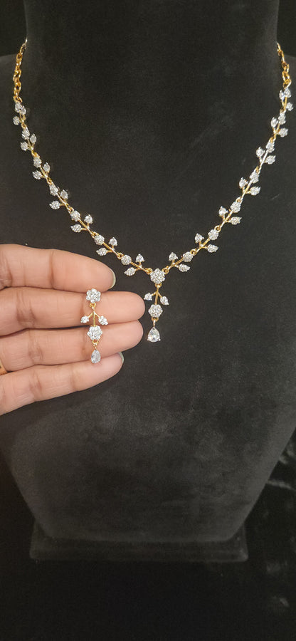 Designer CZ Floral Leaf Motif Necklace Set for kids