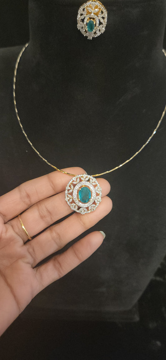 Elegant CZ Emerald Pendant Set with Matching Studs