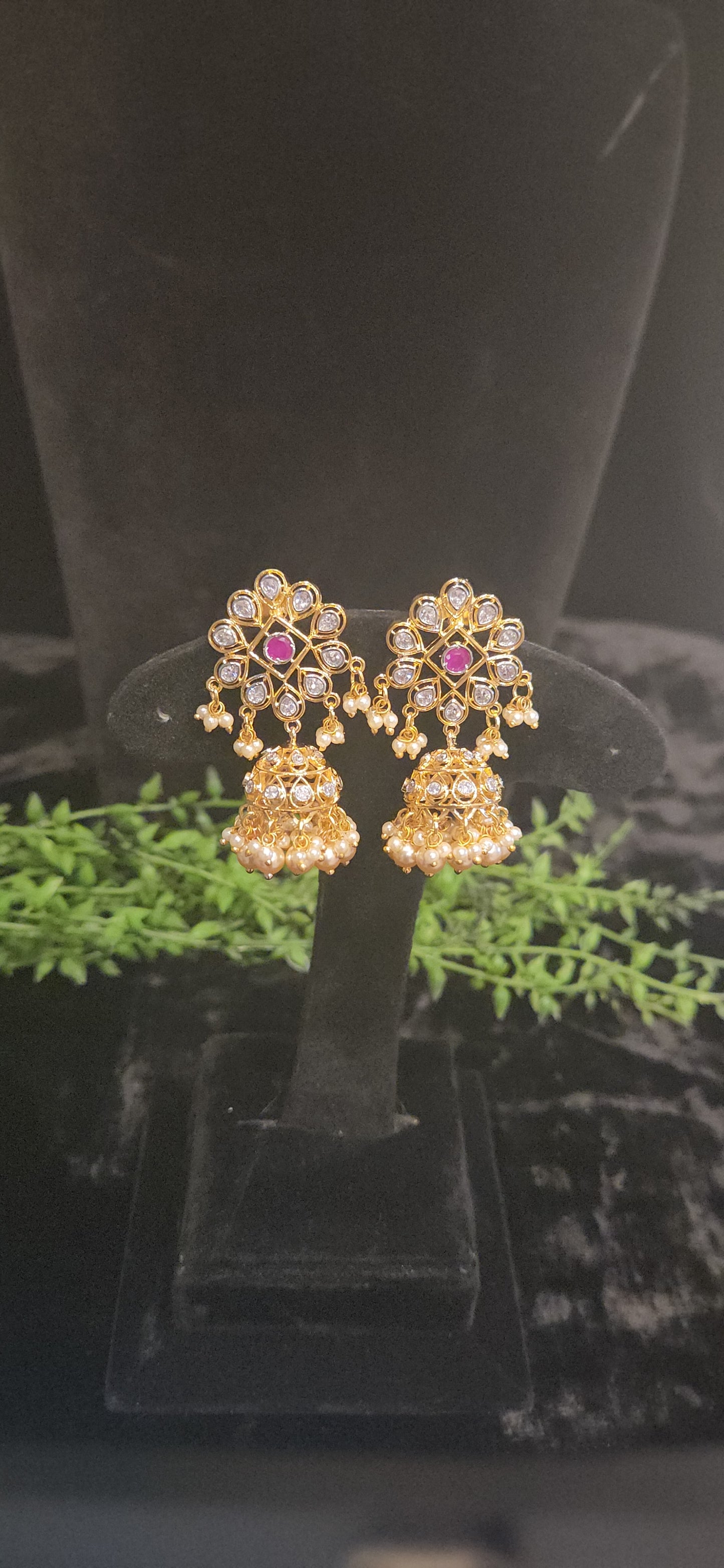 Floral Polki Kundan Jhumkas