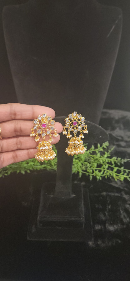 Floral Polki Kundan Jhumkas