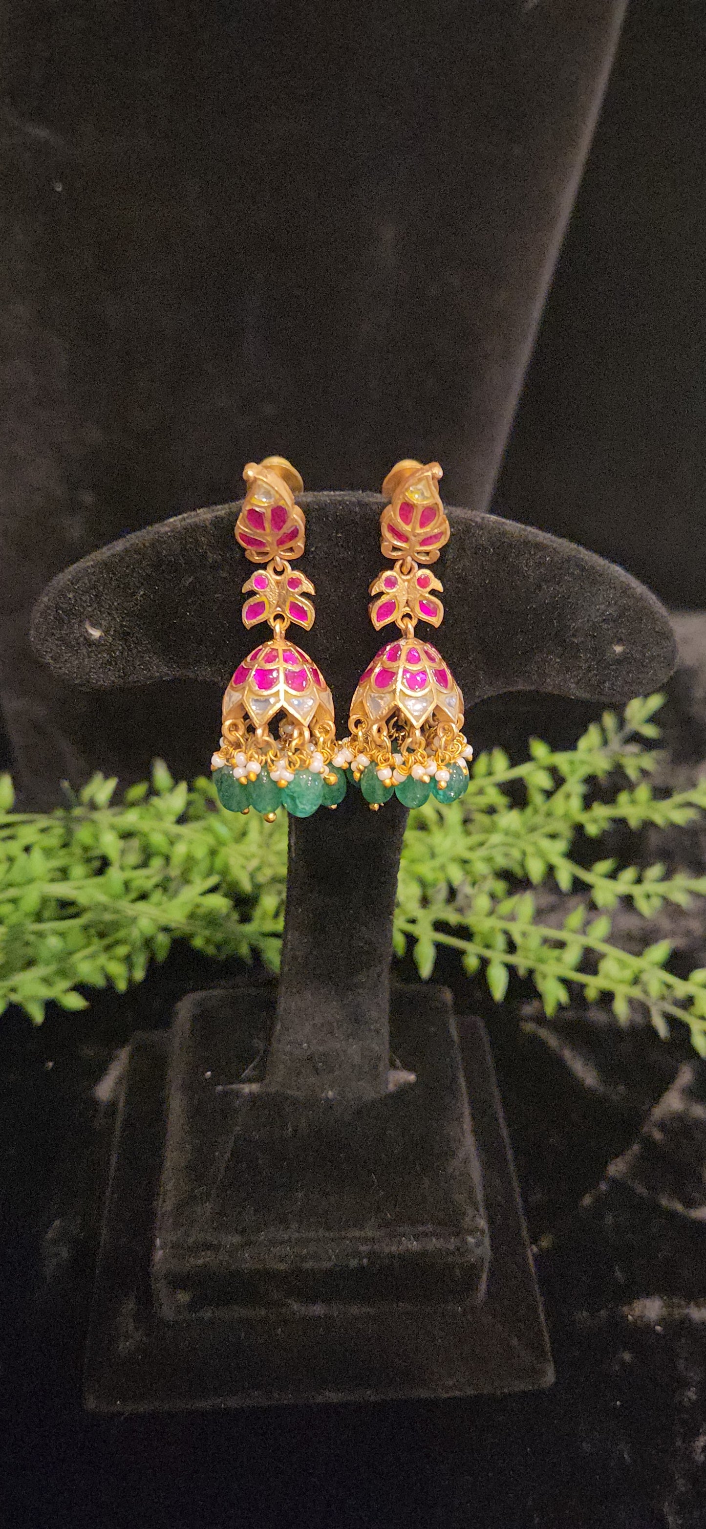 Exquisite Pink Kundan Floral Jhumkas