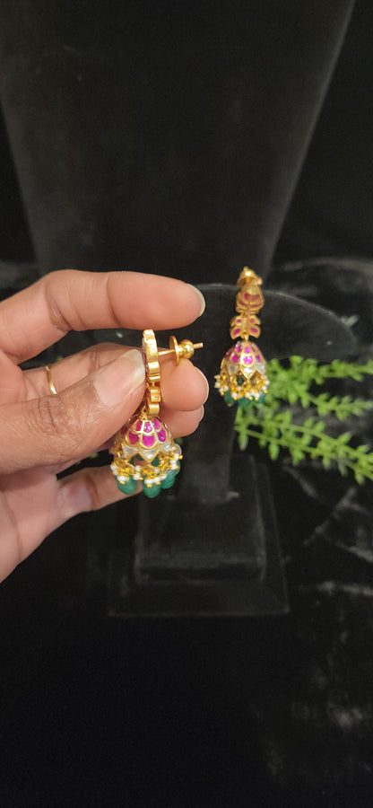 Exquisite Pink Kundan Floral Jhumkas