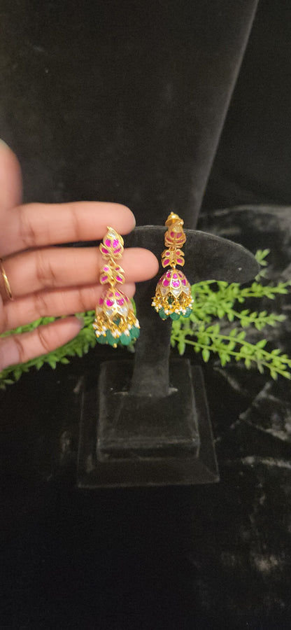 Exquisite Pink Kundan Floral Jhumkas