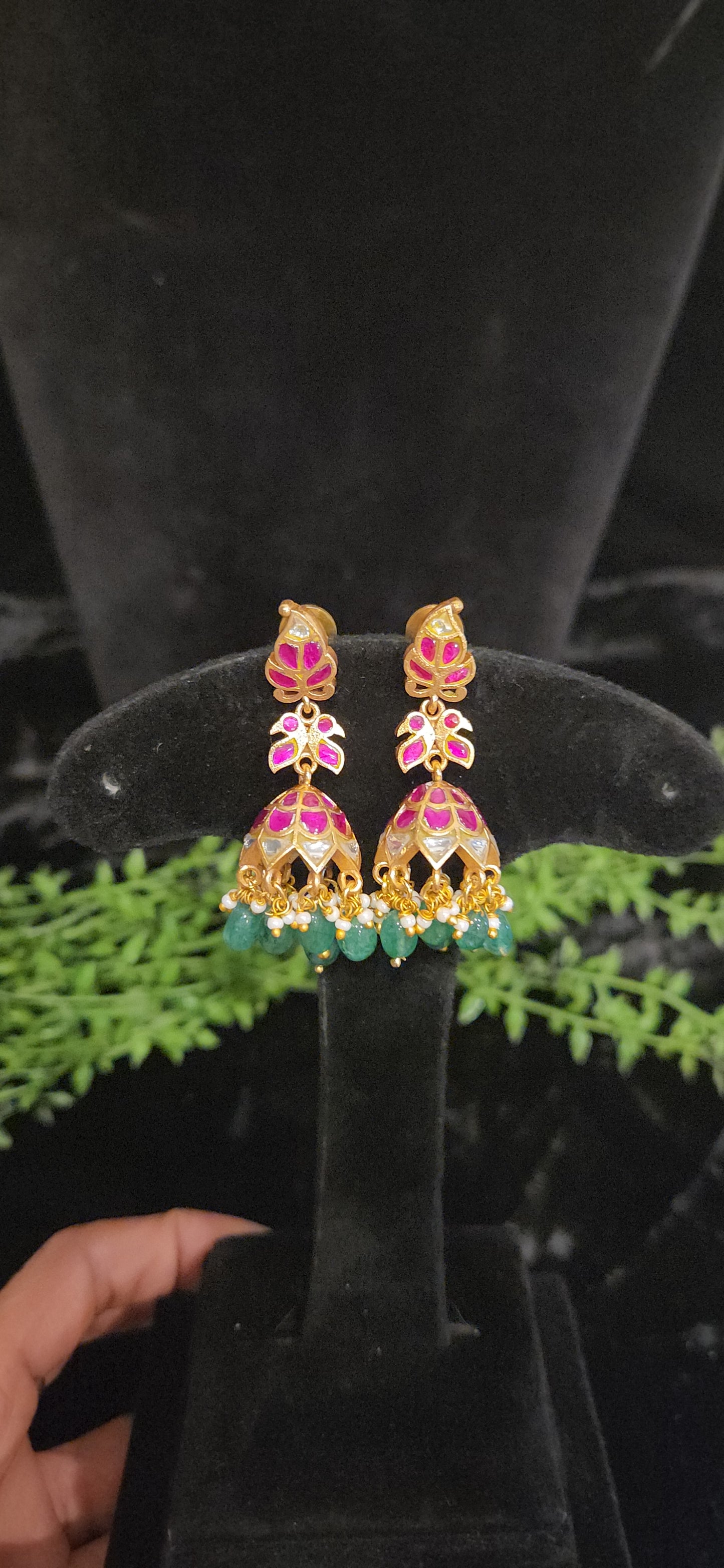 Exquisite Pink Kundan Floral Jhumkas