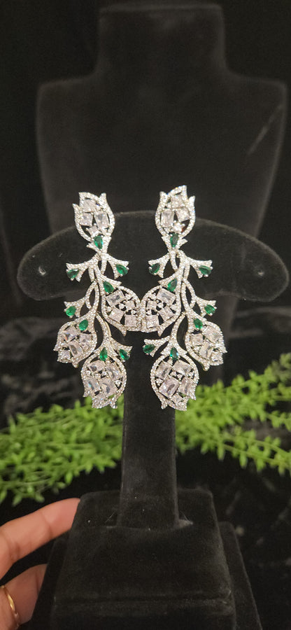Elegant Floral Emerald and CZ Designer Earrings