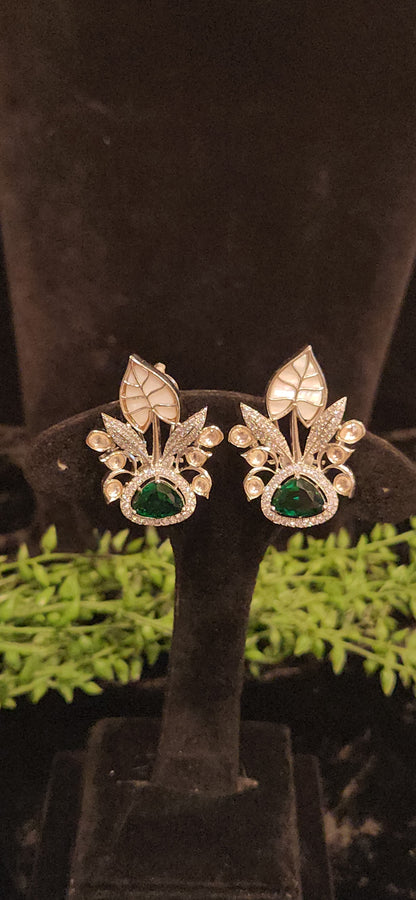 Exquisite Designer Emerald and CZ Fruit-Inspired Studs