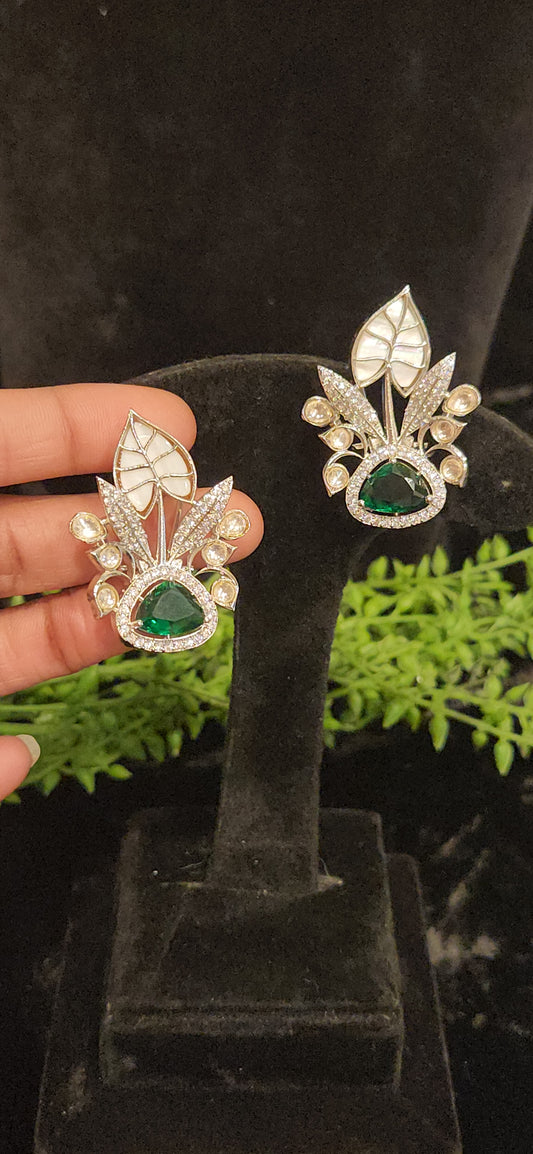 Exquisite Designer Emerald and CZ Fruit-Inspired Studs