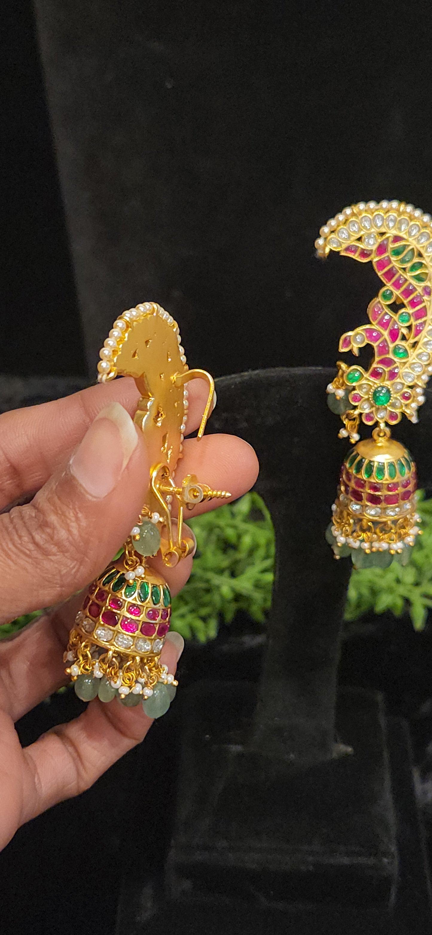 Regal Peacock Ear Cuff Kundan Jhumkas