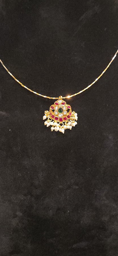 Vibrant Multi-Color Kundan Floral Chandbali Pendant