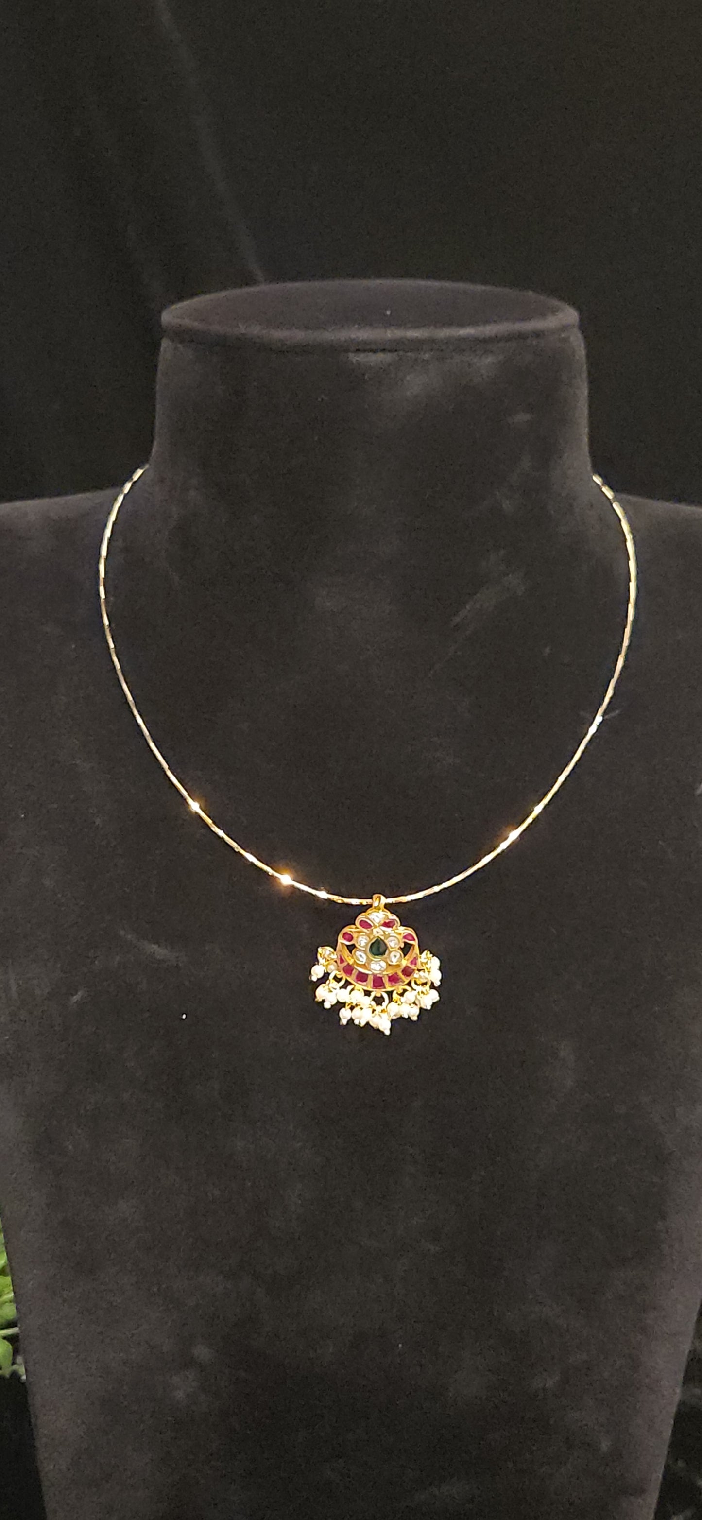 Vibrant Multi-Color Kundan Floral Chandbali Pendant