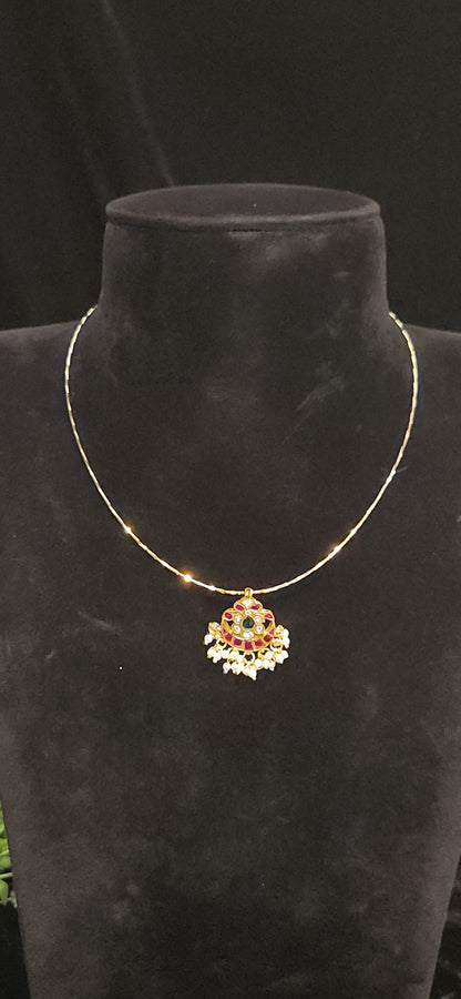 Vibrant Multi-Color Kundan Floral Chandbali Pendant