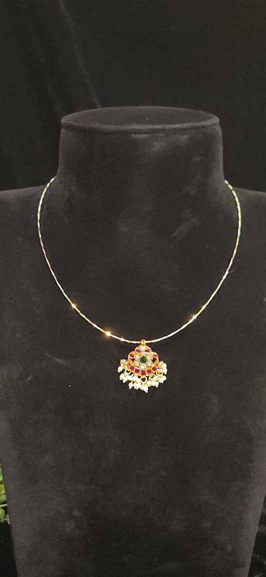 Vibrant Multi-Color Kundan Floral Chandbali Pendant