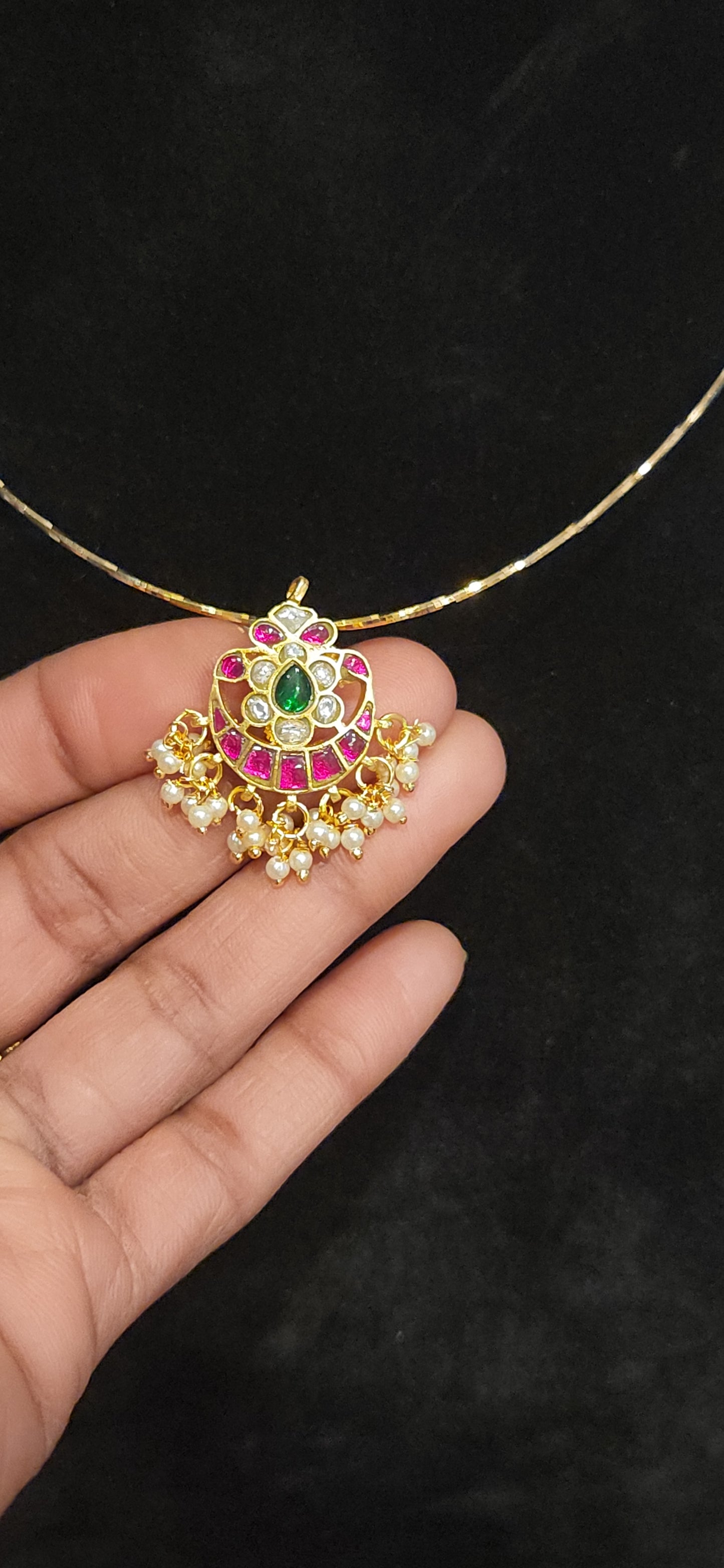 Vibrant Multi-Color Kundan Floral Chandbali Pendant