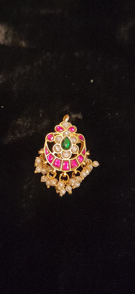 Vibrant Multi-Color Kundan Floral Chandbali Pendant