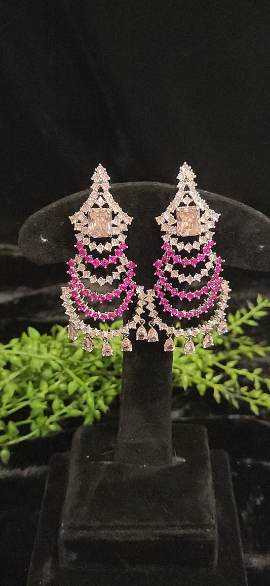 Designer Pink and White Statement Earrings
