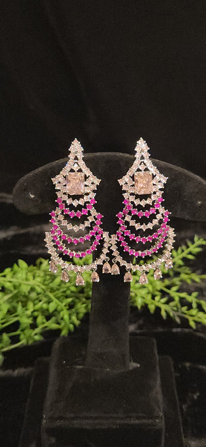 Designer Pink and White Statement Earrings