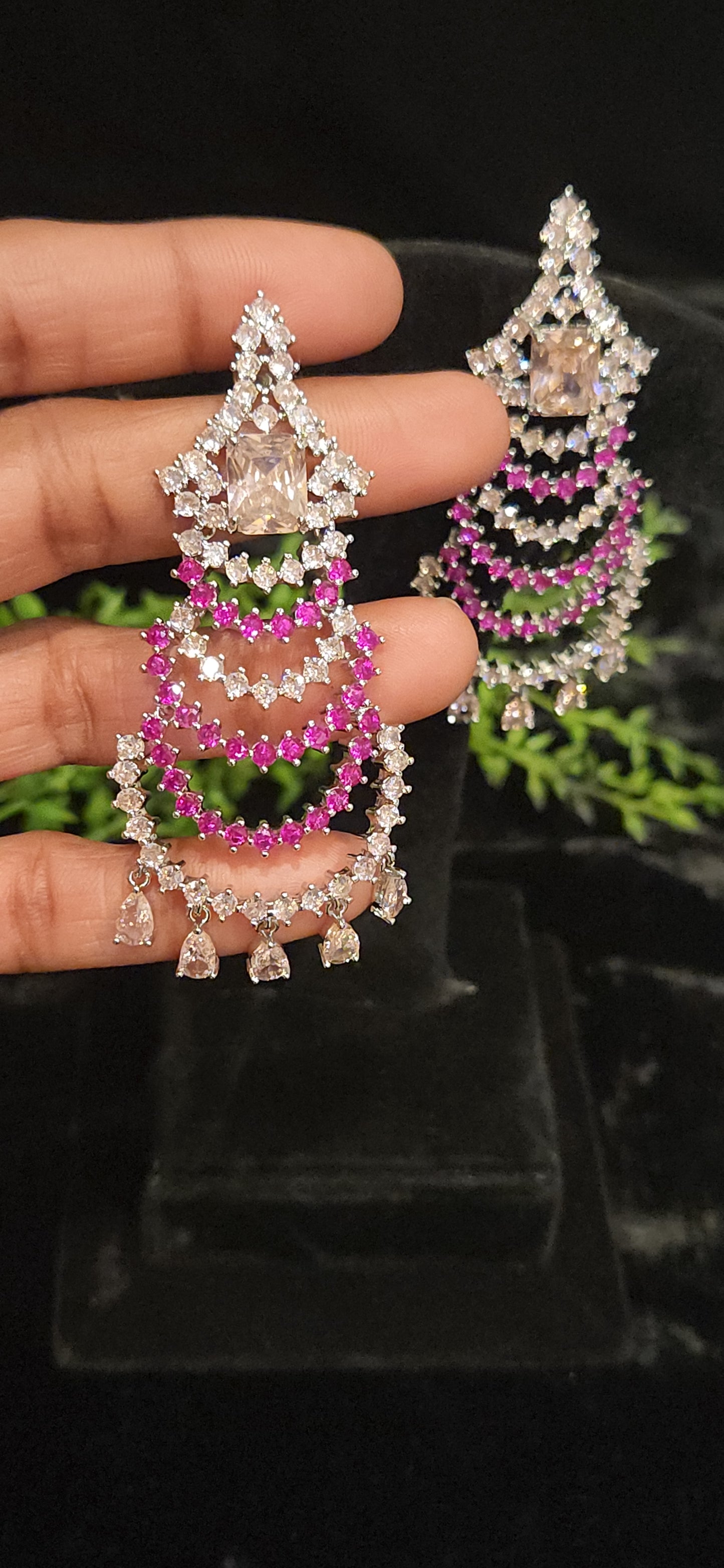 Designer Pink and White Statement Earrings