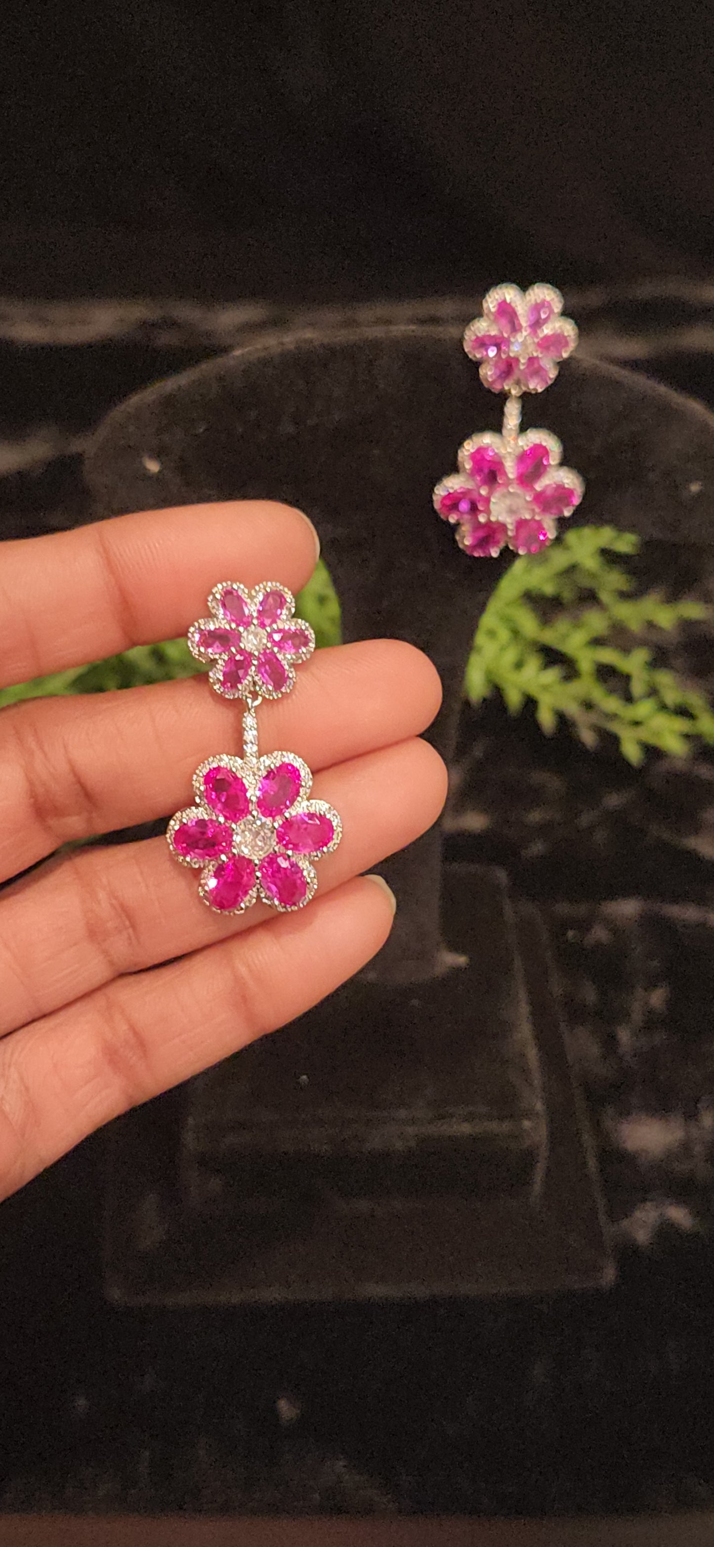 Exquisite Ruby Floral Designer Earrings