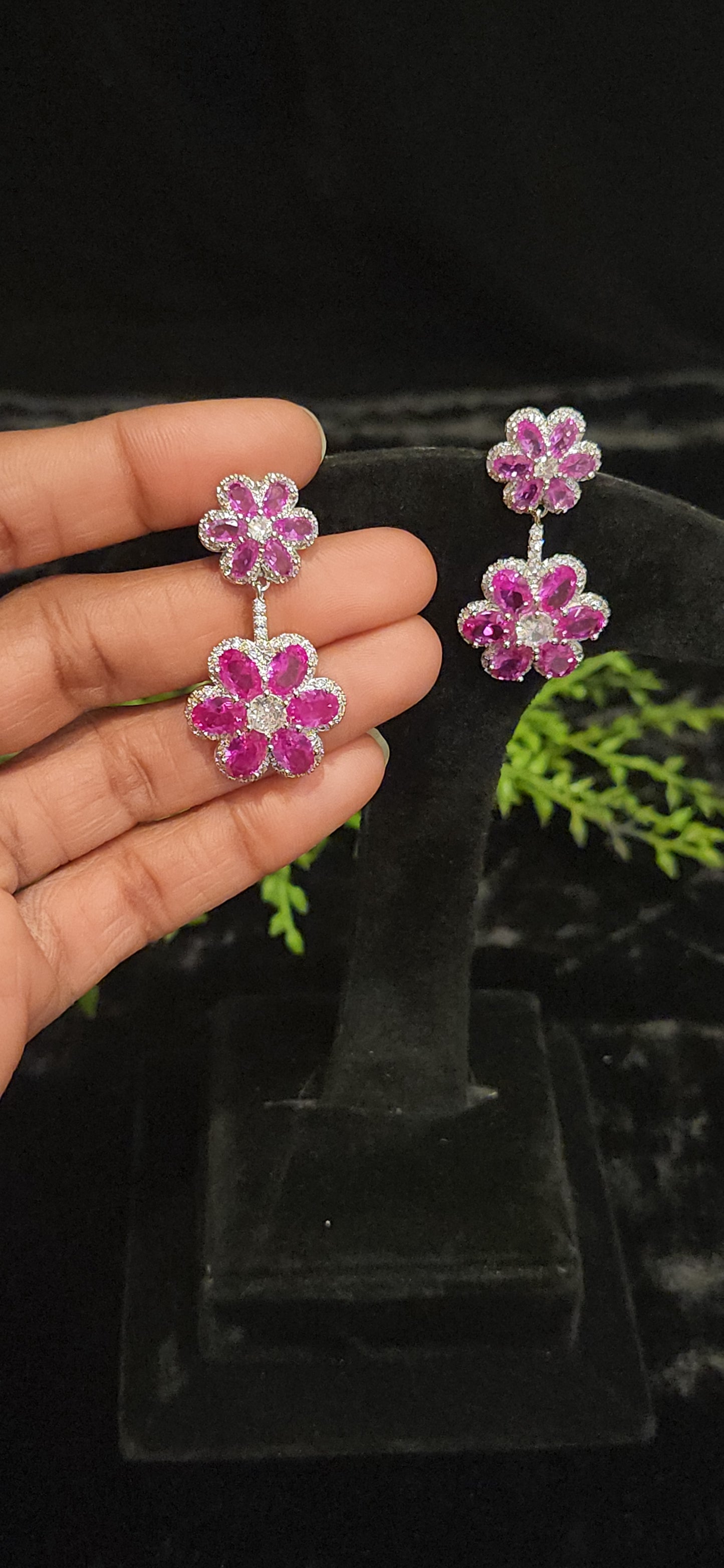 Exquisite Ruby Floral Designer Earrings