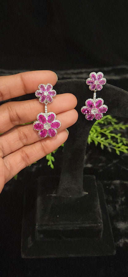 Exquisite Ruby Floral Designer Earrings