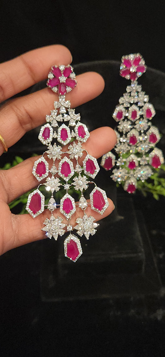Chic Geometrical Floral Hexagonal Ruby Earrings
