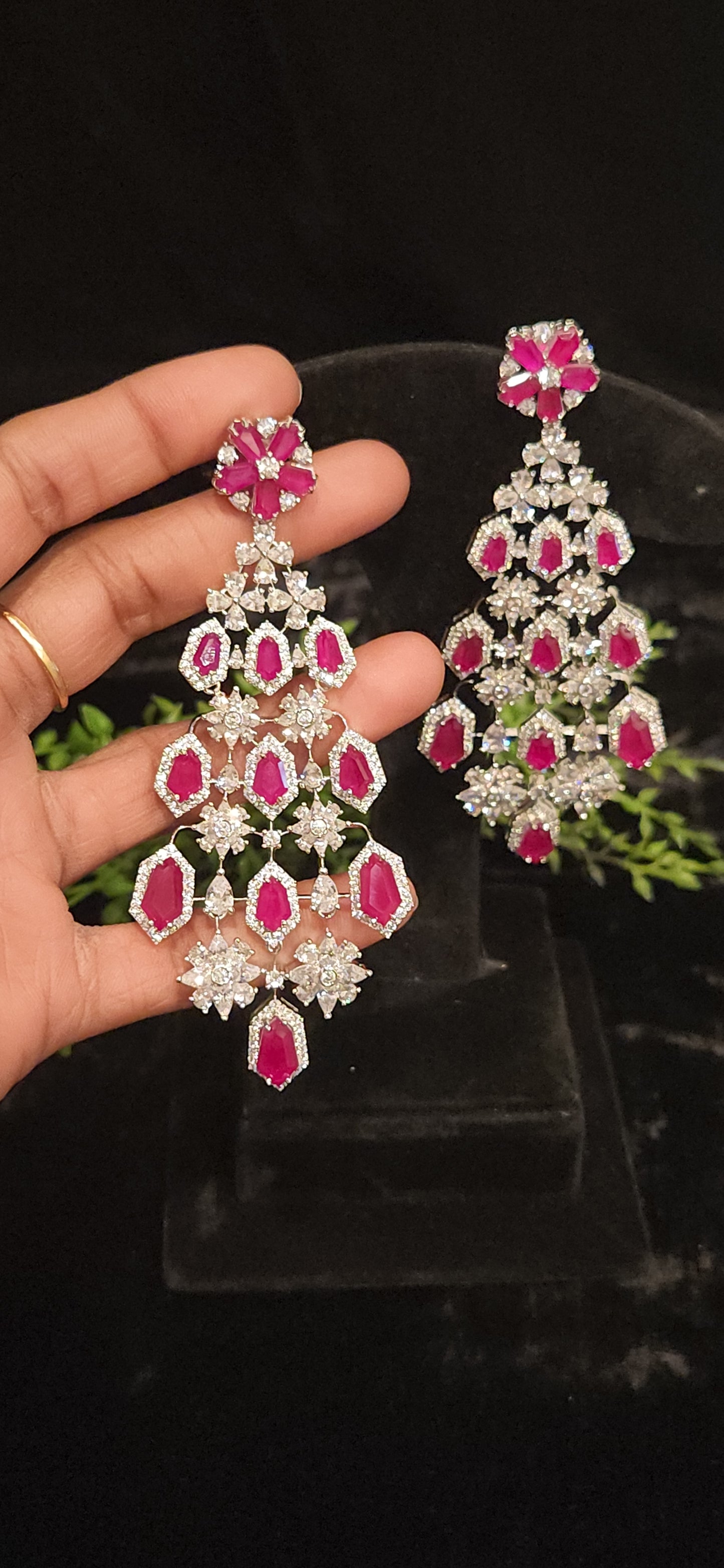 Chic Geometrical Floral Hexagonal Ruby Earrings