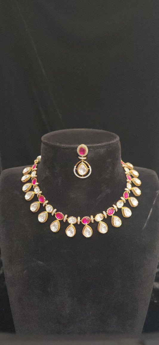 Contemporary Polki Kundan Statement Necklace Set