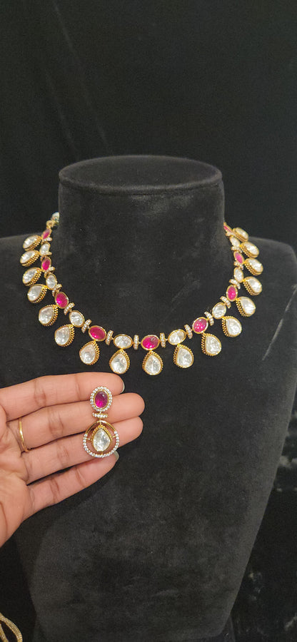 Contemporary Polki Kundan Statement Necklace Set