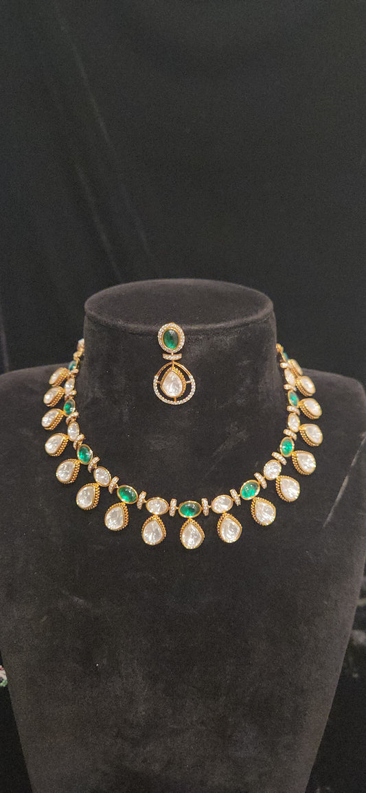 Contemporary Polki Kundan Statement Necklace Set