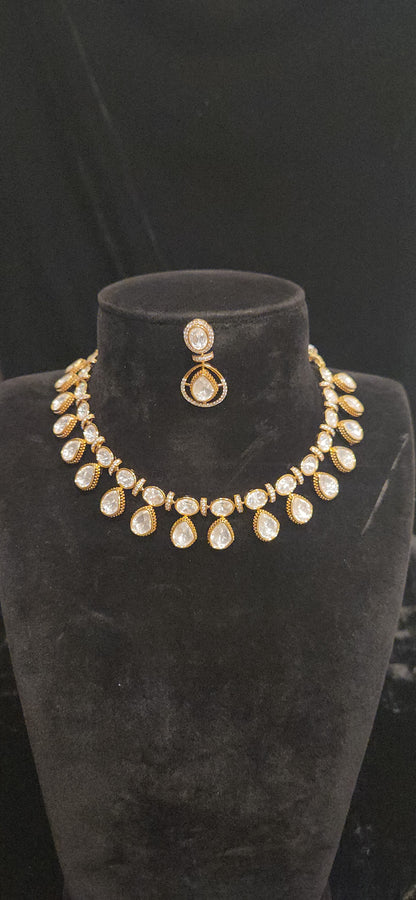 Contemporary Polki Kundan Statement Necklace Set