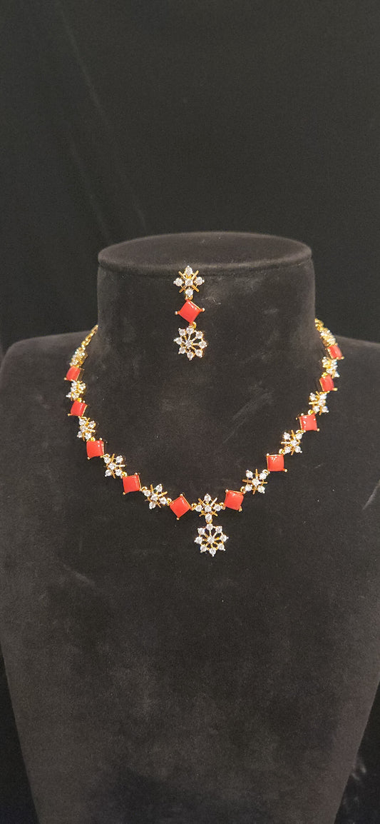 Rhombus Coral & Floral Designer Necklace Set