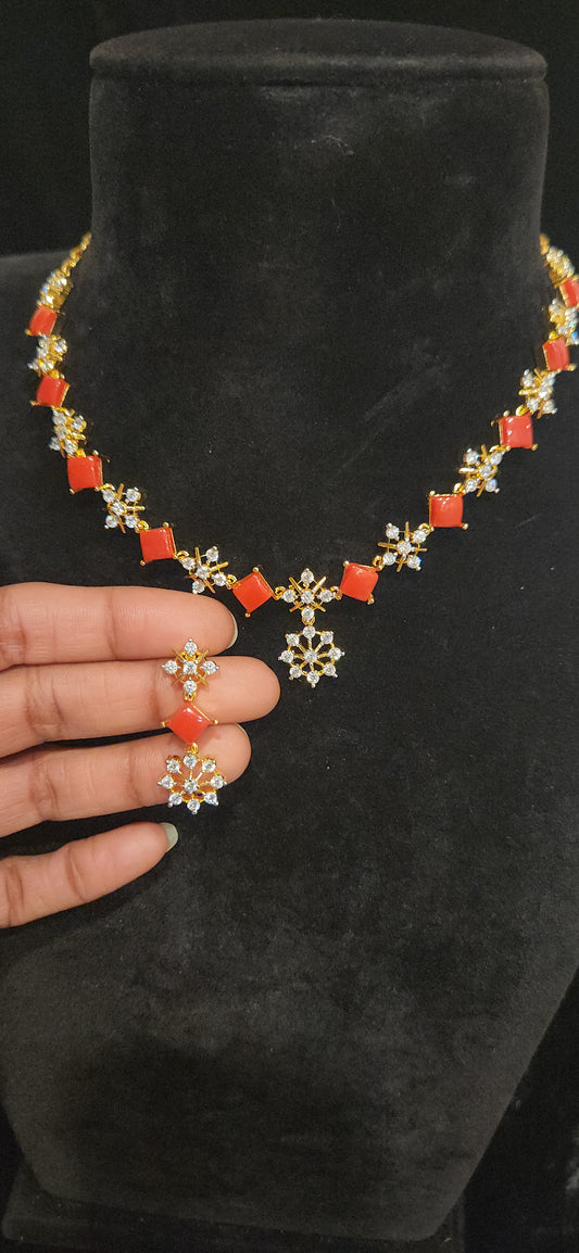 Rhombus Coral & Floral Designer Necklace Set