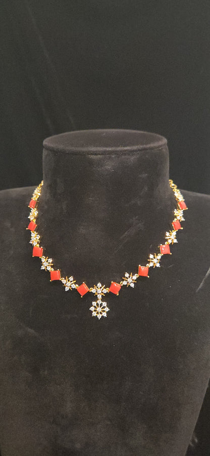Rhombus Coral & Floral Designer Necklace Set