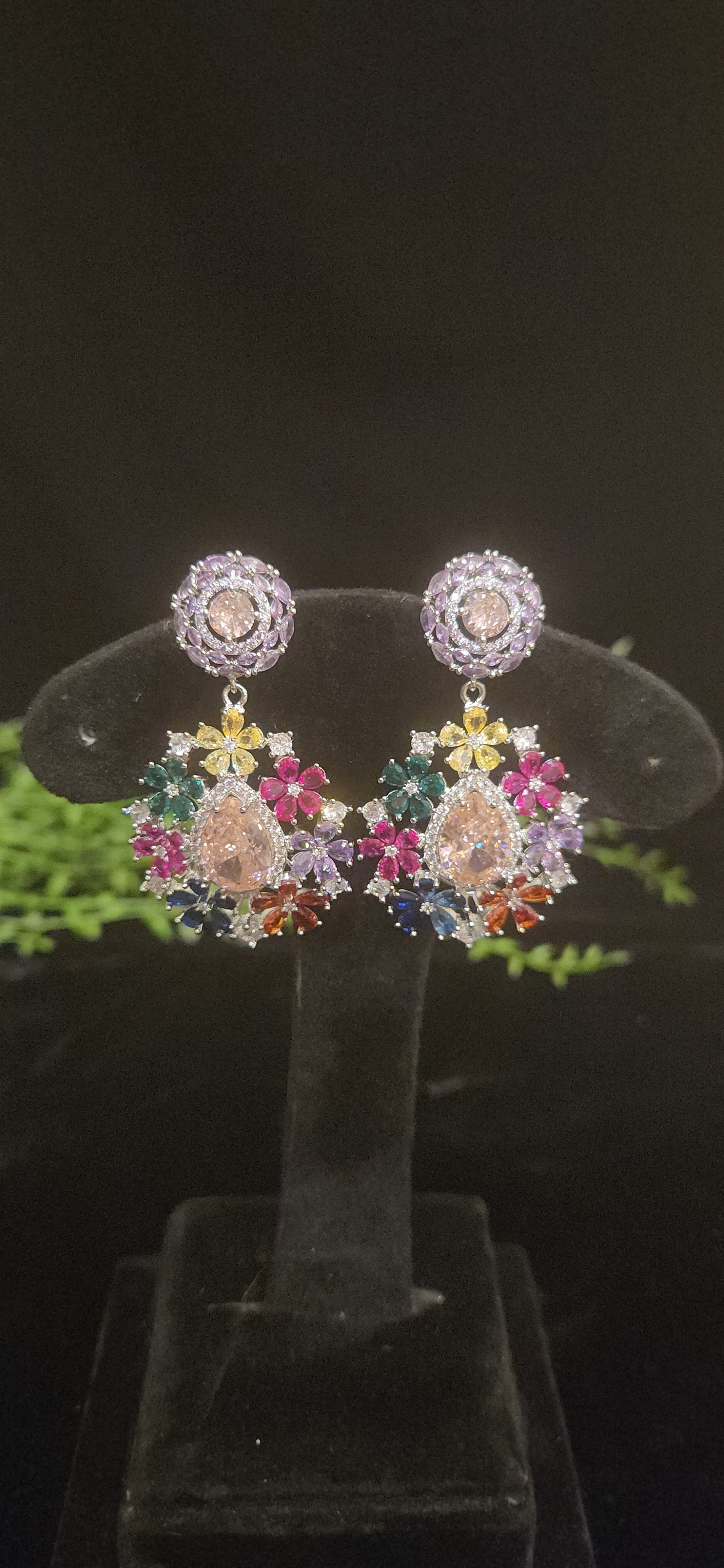 Vibrant Multicolor Teardrop Gemstone Designer Earrings