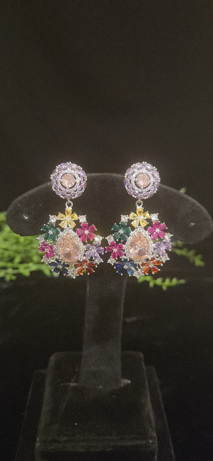 Vibrant Multicolor Teardrop Gemstone Designer Earrings