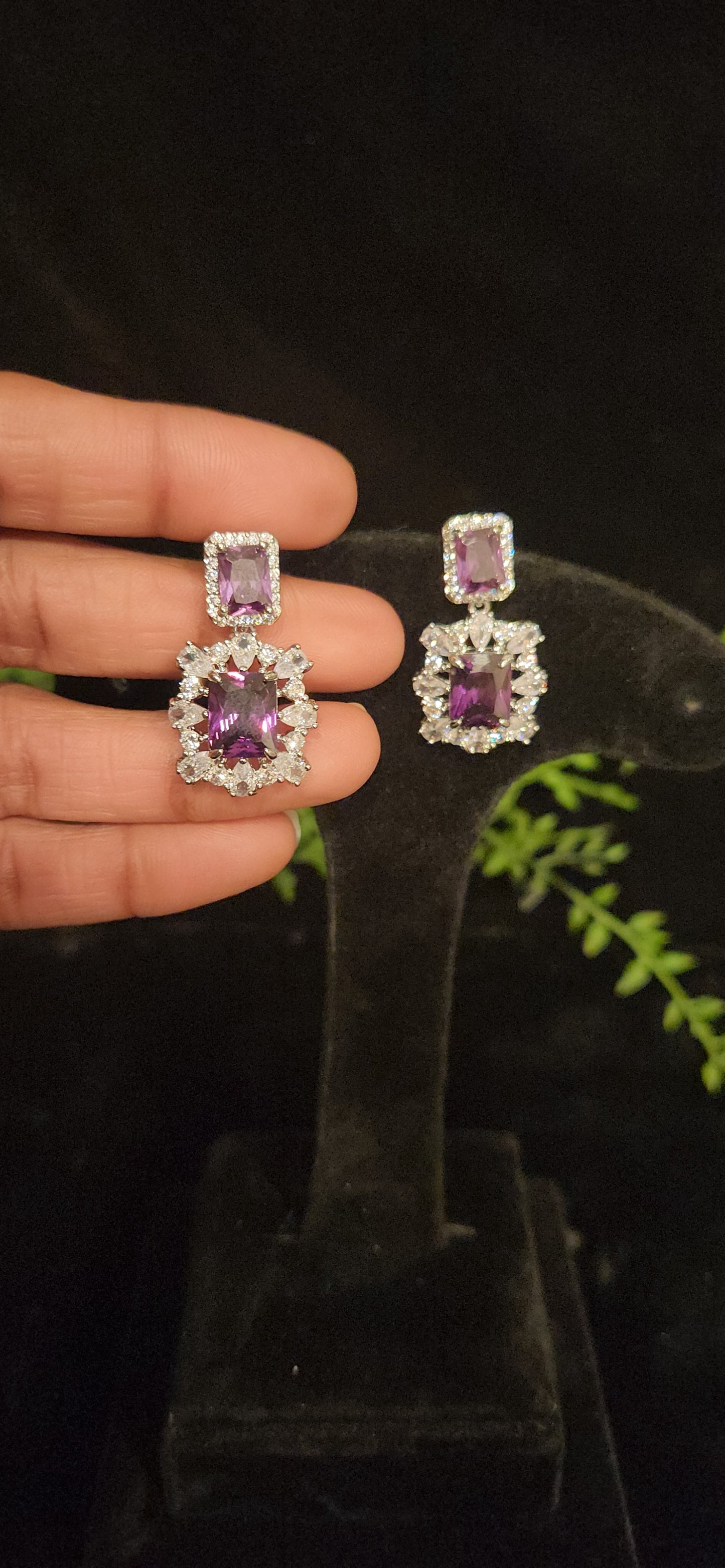 Bold Square Cut Moissanite and CZ Statement Earrings