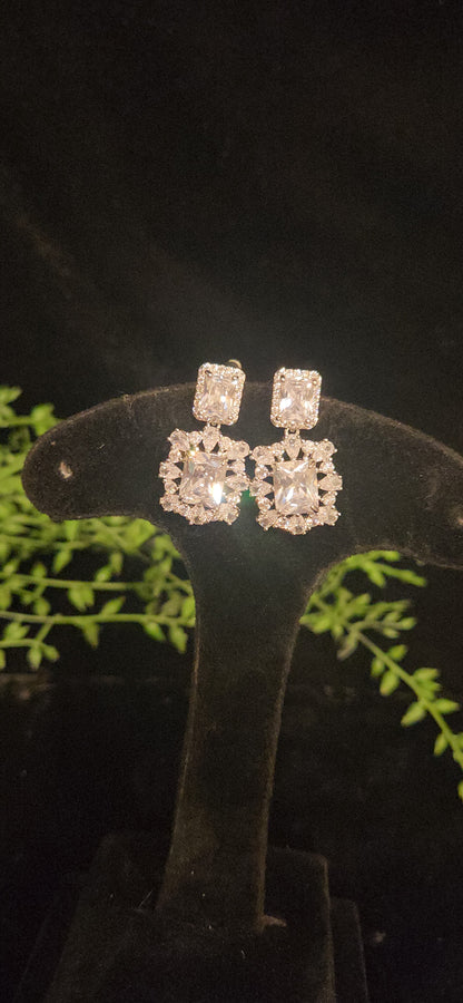 Bold Square Cut Moissanite and CZ Statement Earrings