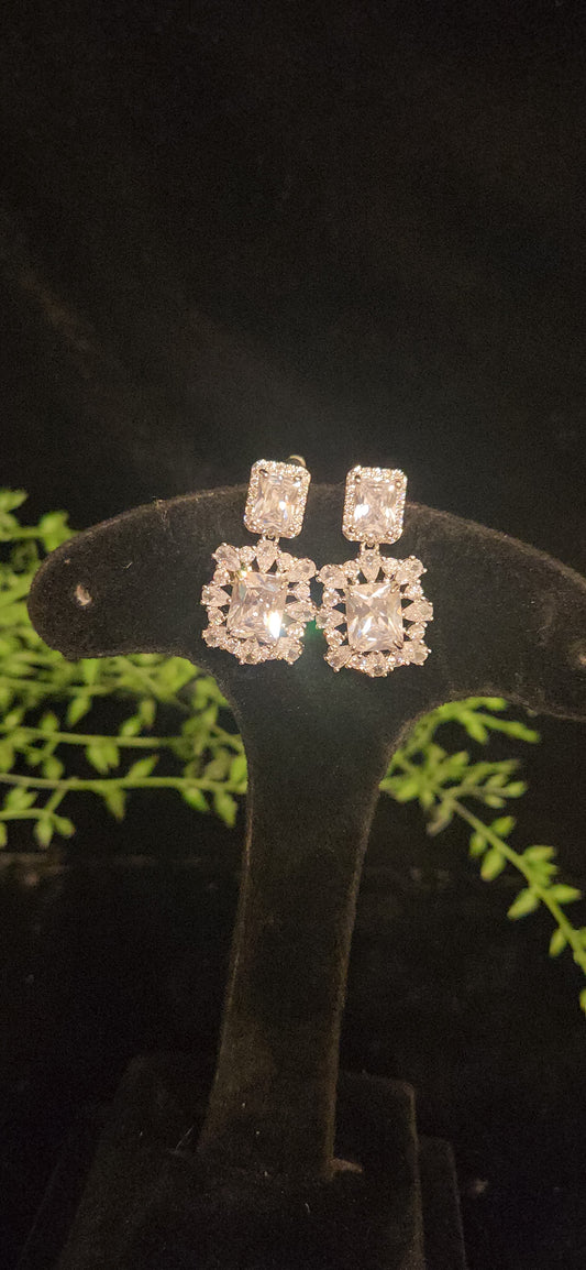 Bold Square Cut Moissanite and CZ Statement Earrings