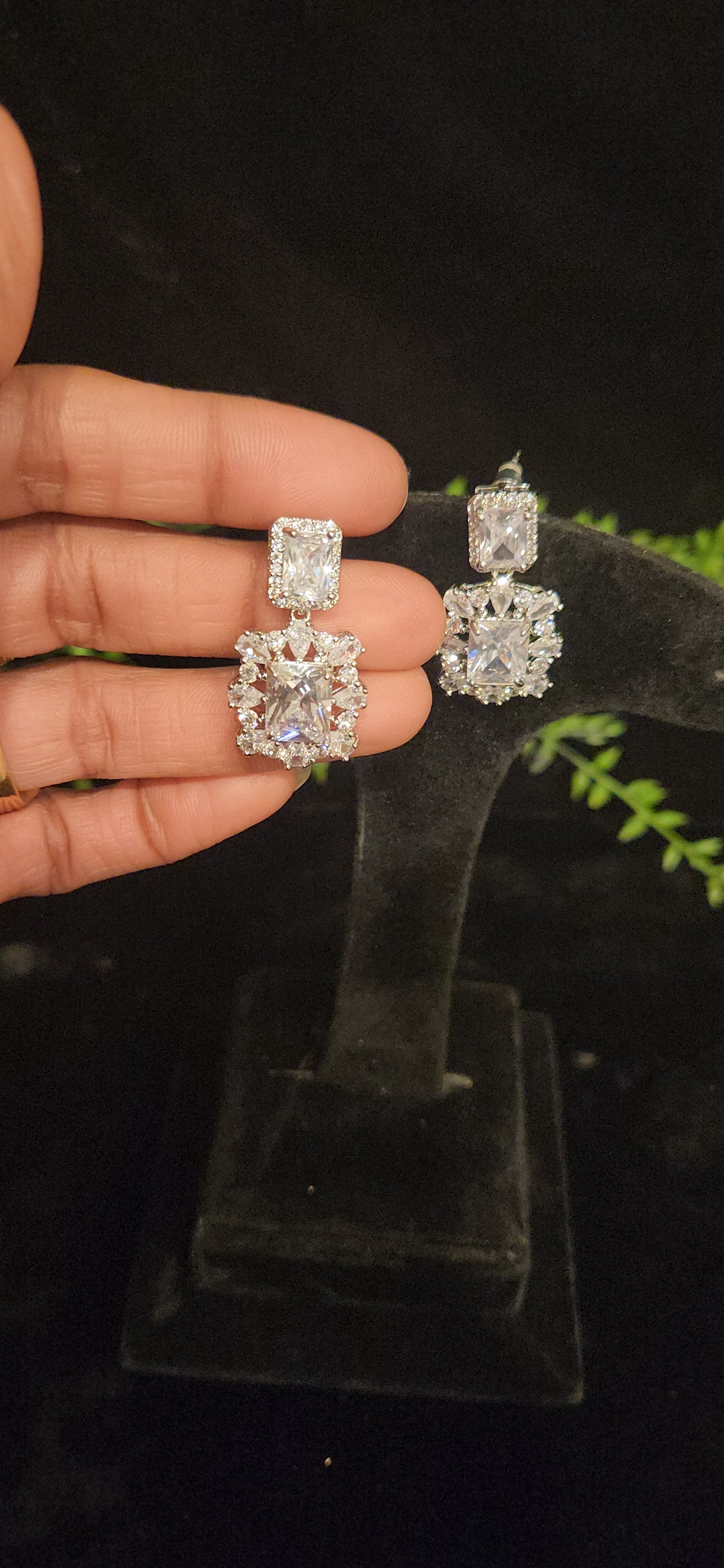 Bold Square Cut Moissanite and CZ Statement Earrings