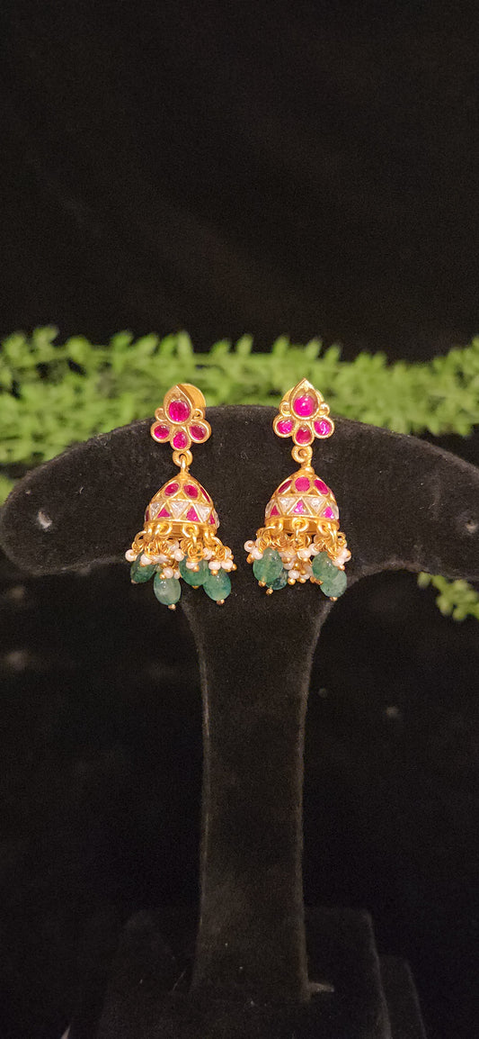 Exquisite Pink and White Kundan Jhumkas
